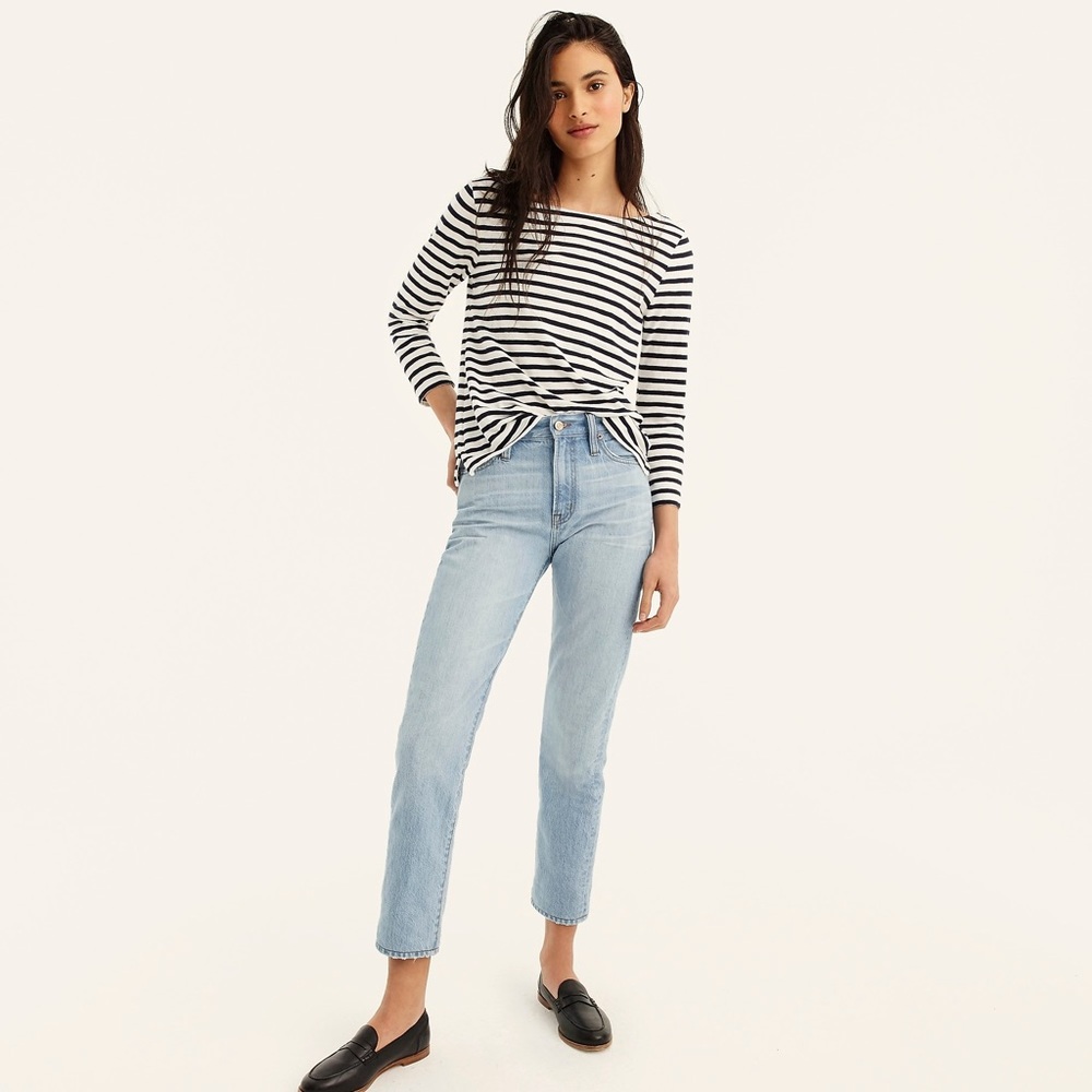 J. Crew Women's Classic Striped T Shirt‎ Boatneck Sleeve Pullover Top